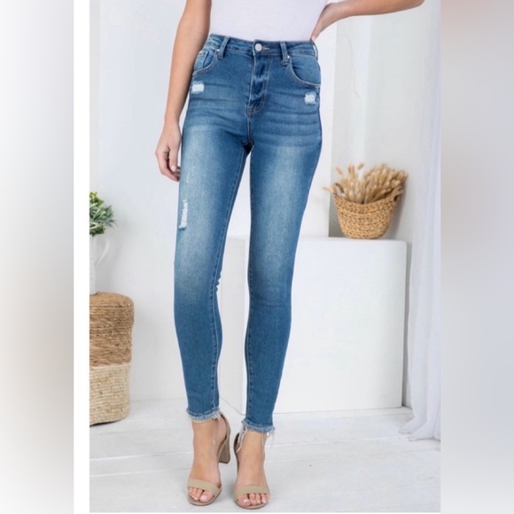 Insane Gene BOUTIQUE HI RISE DISTRESSED SKINNY ANKLE JEANS - Picture 3 of 8